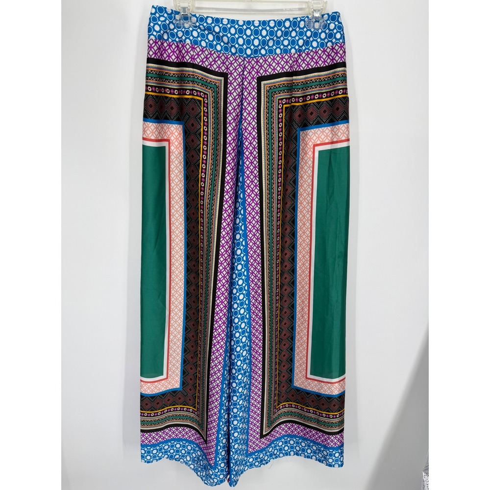Forever 21 Contemporary Wide Leg Pants Women Large Multi Scarf Print High Rise